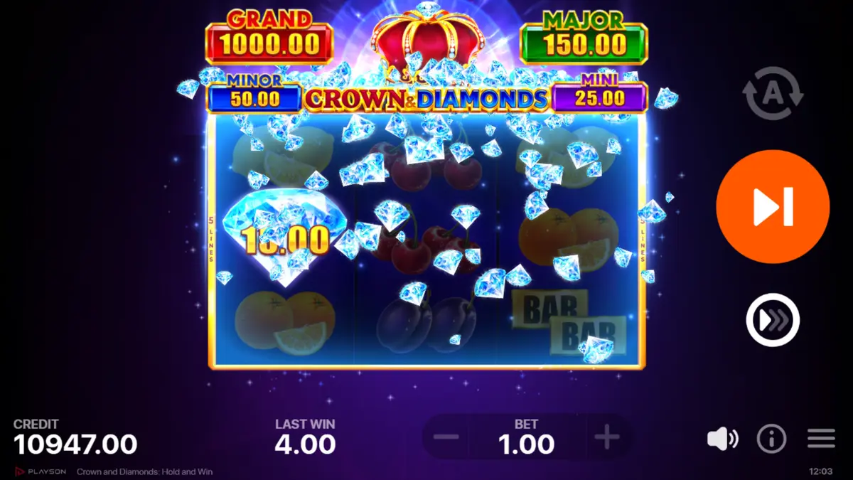 Diamonds showering the base game reels and upgrading a lone bonus symbol into a trigger