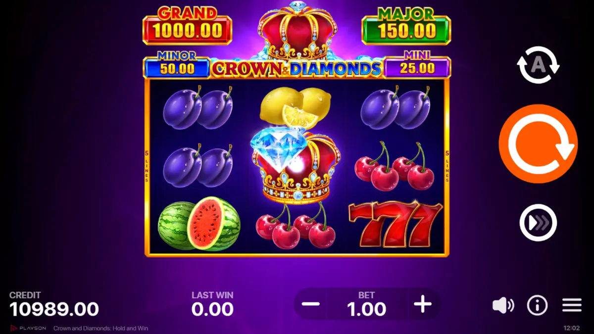 Crown collector locked in a sticky position on the middle reel of the bonus grid